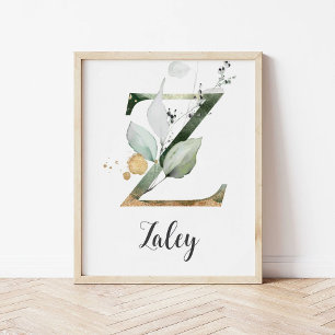 Z Bokstav Monogram Grönska Barnkammare Namn Väggtr Poster
