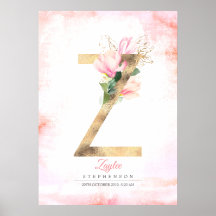 Z Bokstav Monogram Guldblad Rosa Magnolia Blomma