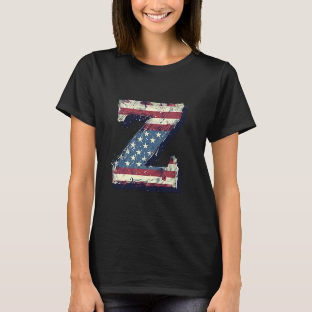 Z Brev Initial Monogram Alphabet Patriotic Ameri T Shirt (Framsida)