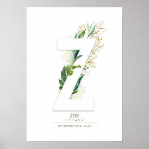 Z Brev Monogram Guld Greenery Foliage Dreamy Poster