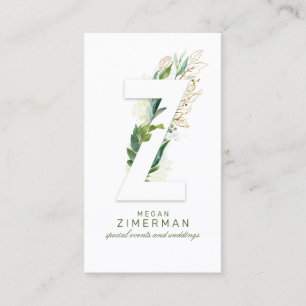 Z Brev Monogram Guld Greenery Löv Elegant Visitkort