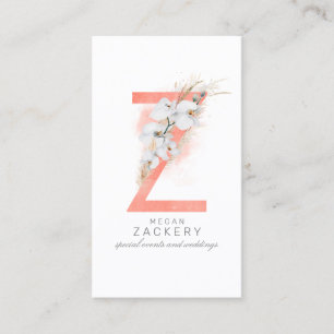 Z Brev Monogram White Orchids och Pampas Grass Visitkort