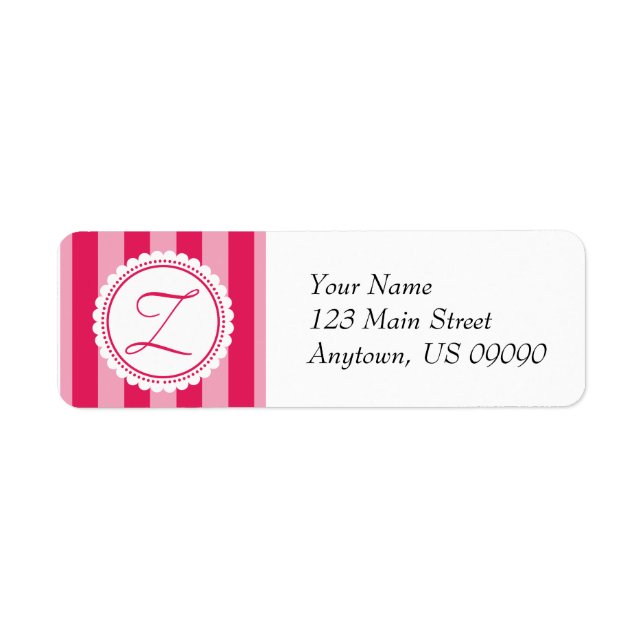 Z Candy Striper Monogram Adressetiketters Raspberr Returadress Etikett (Framsidan)