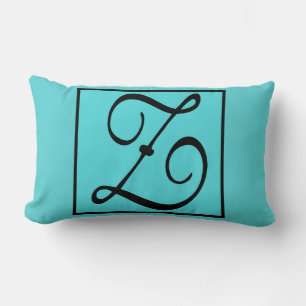 Z INITIAL PILLOW - Brev Z på Aqua Background Lumbarkudde