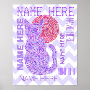 Z Lila Cat och Måne Cat Lover Chevron Poster