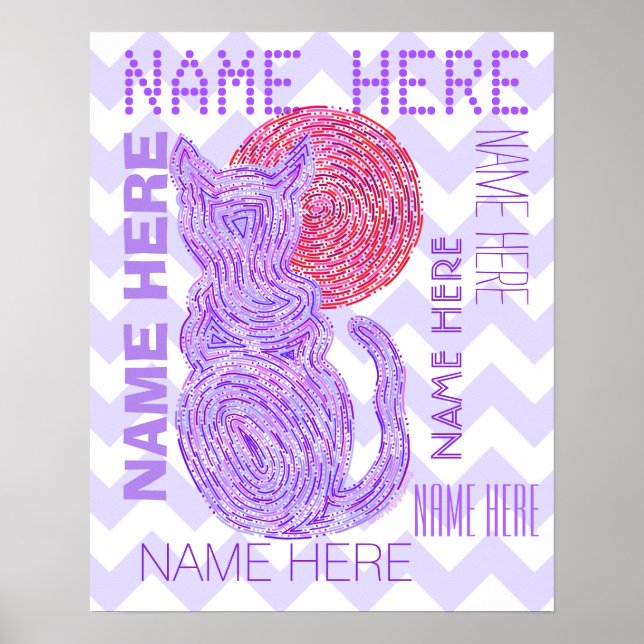 Z Lila Cat och Måne Cat Lover Chevron Poster (Framsidan)