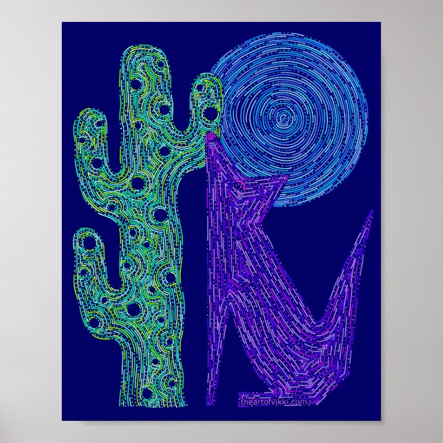 Z Lila Coyote Varg Färgfull sydvästlig design Poster (Framsidan)