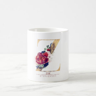 Z Monogram Blommigt Burgundy Red and Navy Blue Kaffemugg