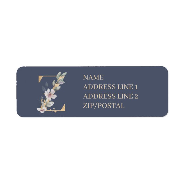 Z Monogram-Blommigtens Personlig Returadress Etikett (Framsidan)