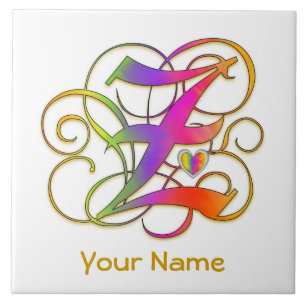 Z Monogram ditt namn keramisk platta "Gothic Rainb Kakelplatta