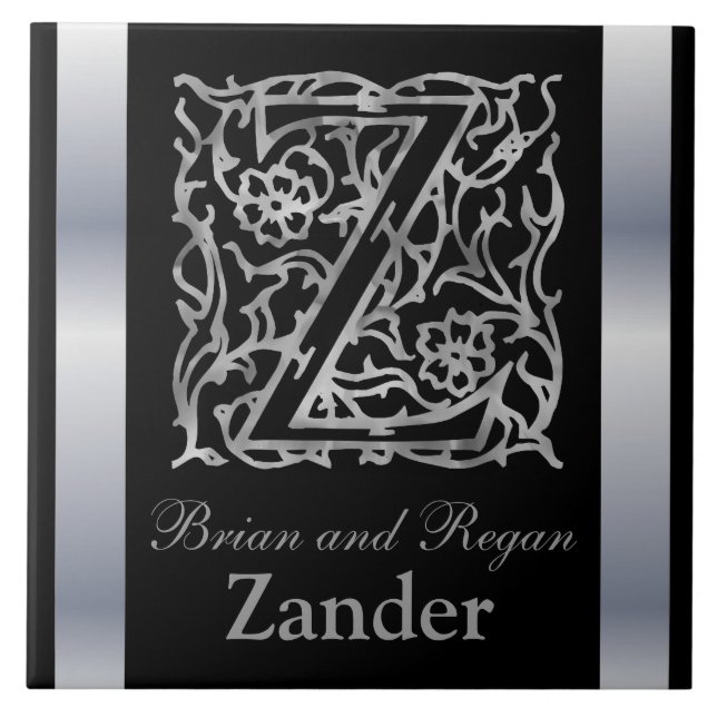 Z Monogram och keramiska plattor i Namn "Besque on Kakelplatta (Framsidan)