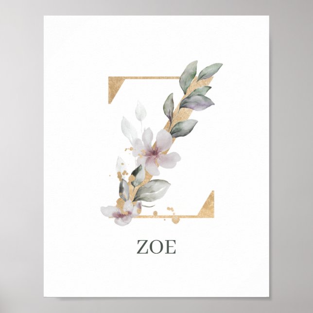 Z Monogram-Personlig för Blommigt Poster (Framsidan)