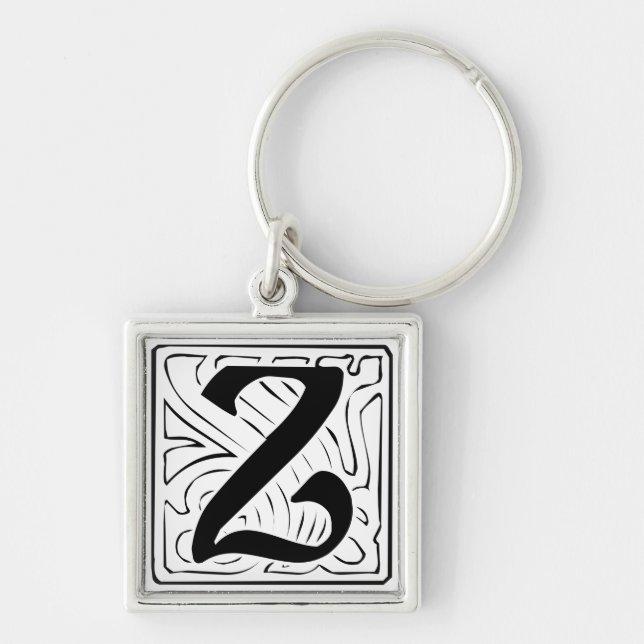 Z Monogramm schwarz weiß Schlüsselanhänger Fyrkantig Silverfärgad Nyckelring (Framsidan)
