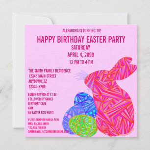 Z Rosa Bunny Påsk Théd Födelsedagsfest Inbjudan