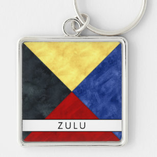 Z Zulu Nautical Signal Flagga + ditt namn Fyrkantig Silverfärgad Nyckelring