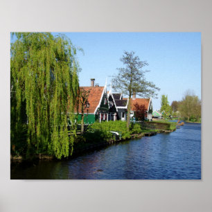 Zaanda Schans holländska trähus i grönt och rött Poster
