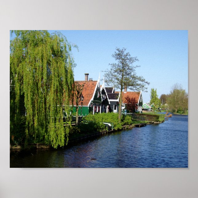 Zaanda Schans holländska trähus i grönt och rött Poster (Framsidan)