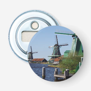 Zaanda Schans holländska vindkraftverk i grönt och Flasköppnare