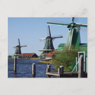 Zaanda Schans holländska vindkraftverk i grönt och Vykort