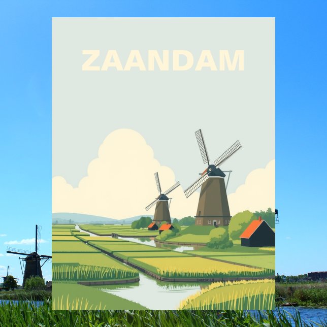 Zaandam, Nederländska Windmills Travel Vintage Vykort (Skapare uppladdad)
