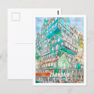 Zaandam Netherlands Berömd Travel Ställe Watercolo Vykort