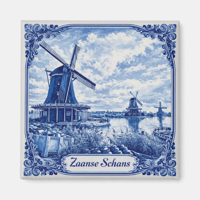 Zaanse Schans Delft Blue style magnet (Framsidan)