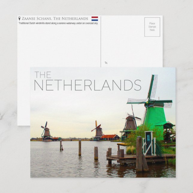 Zaanse Schans, Nederländerna Resebrevkort Vykort (Fram/baksida)