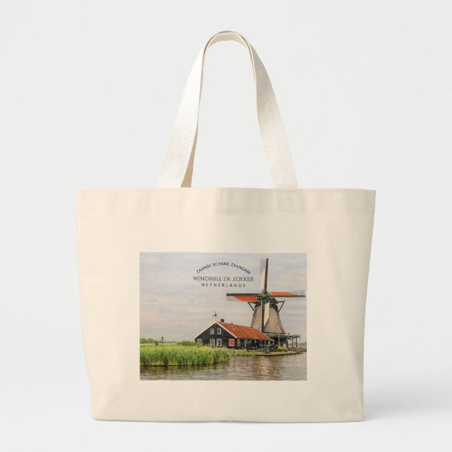 Zaanse Schans Väderkvarn Akvarell Holländsk Jumbo Tygkasse (Framsidan)