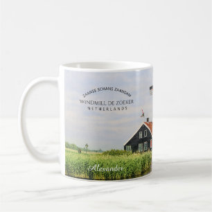 Zaanse Schans Väderkvarn Akvarell Holländsk Kaffemugg