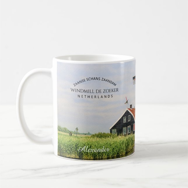 Zaanse Schans Väderkvarn Akvarell Holländsk Kaffemugg (Vänster)