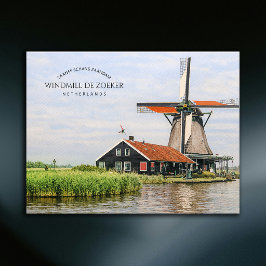 Zaanse Schans Väderkvarn Akvarell Holländskt kultu Helg Vykort
