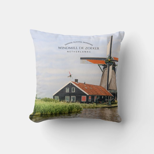 Zaanse Schans Väderkvarn Akvarell Holländskt kultu Kudde (Framsida)