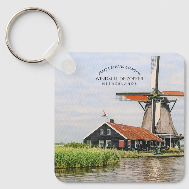 Zaanse Schans Väderkvarn Akvarell Holländskt kultu Nyckelring (Framsida)