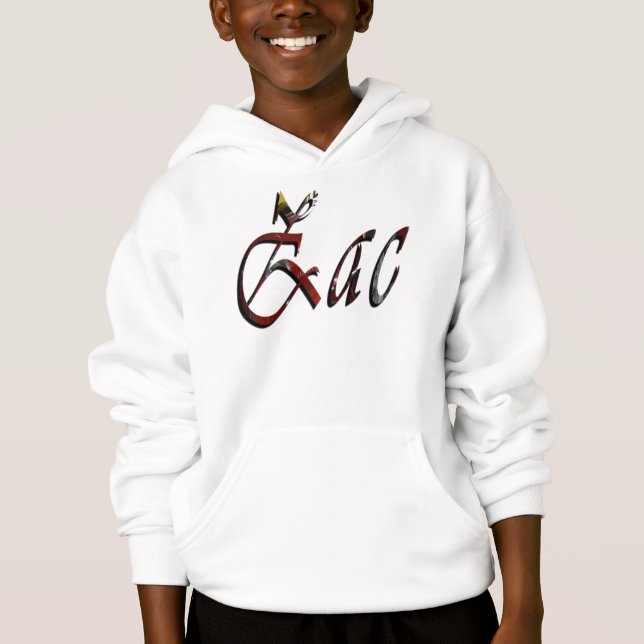 Zac, Namn, Logotyp, Boys White Hoodie Tee (Framsida)