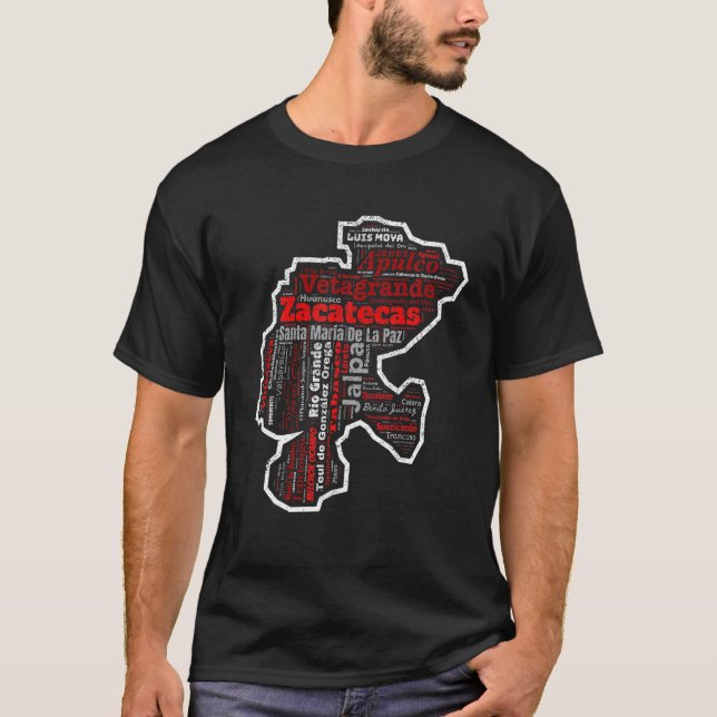 Zacatecas Mexiko Mapa Municipios Mexikanska staten T Shirt (Framsida)