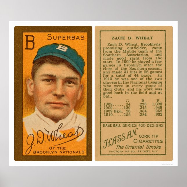 Zack Wheat Brooklyn Superbas Baseball 1911 Poster (Framsidan)