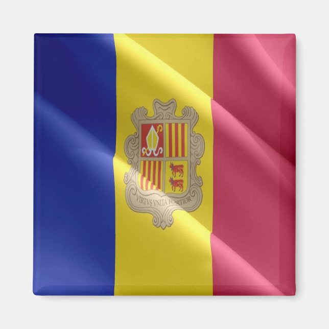 zAD001 Wave FLAGGA Andorra, Fridge Magnet (Framsidan)
