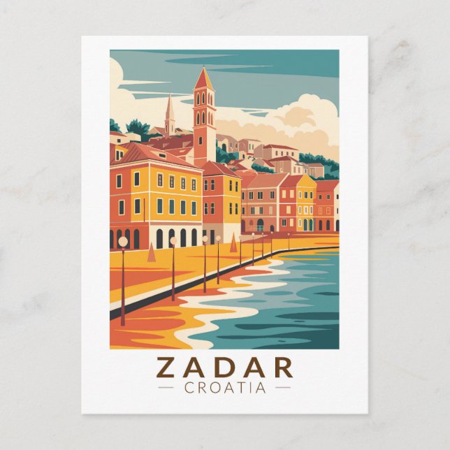 Zadar Kroatien Illustration Resa Konst Vintage Vykort (Framsida)