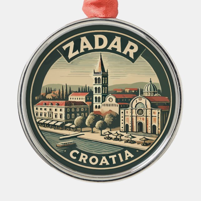 Zadar Kroatien Illustration Travel Art Badge Julgransprydnad Metall (Framsidan)