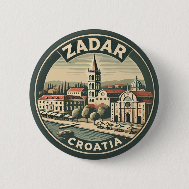 Zadar Kroatien Illustration Travel Art Badge Knapp (Framsida)