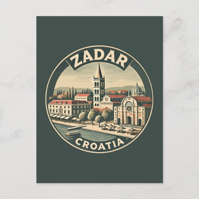 Zadar Kroatien Illustration Travel Art Badge Vykort (Framsida)