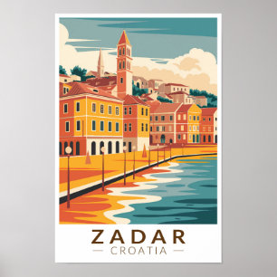 Zadar Kroatien Illustration Travel Art Vintage Poster