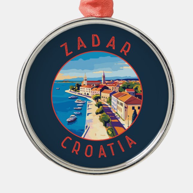 Zadar Kroatien Retro Distress Circle Julgransprydnad Metall (Framsidan)