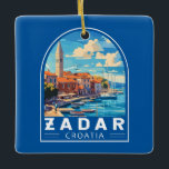 Zadar Kroatien Travel Art Emblem Julgransprydnad Keramik<br><div class="desc">Färgdesign för Zadar-reflektor. Zadar,  en stad på Kroatiens Dalmatiska kusten,  är känd för de romerska och venetianska ruinerna på dess halvöns gamla stad.</div>