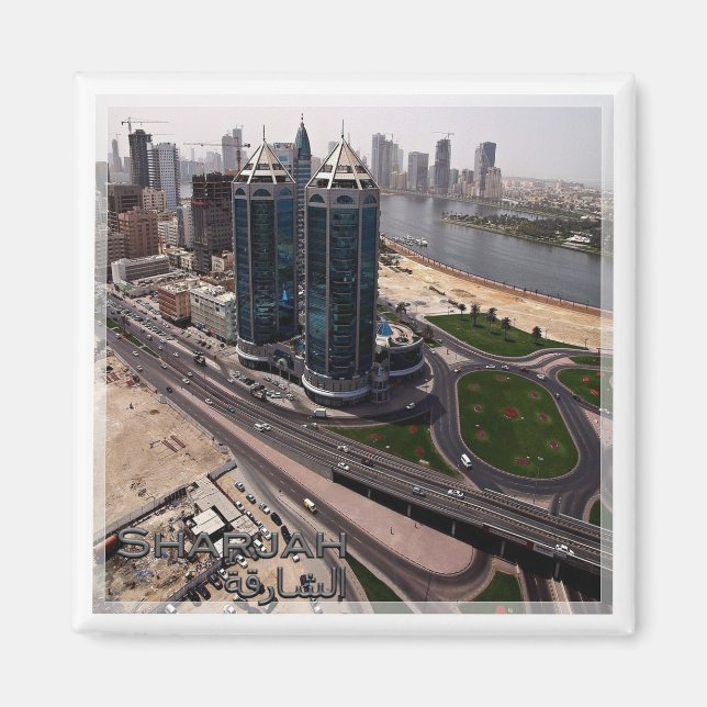 zAE015 SHARJAH, SKYLINE, UAE, Fridge Magnet (Framsidan)