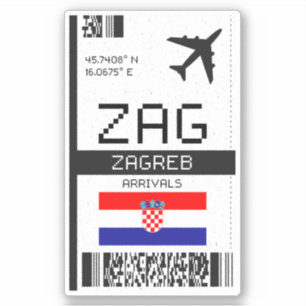 ZAG Zagreb Boarding Pass - Kroatien Travel Klistermärken