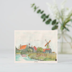 Zagan Schans Zaandam Nederländerna Vattenfärg Vykort