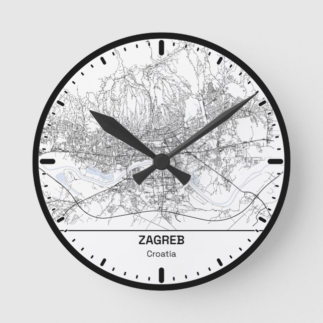 Zagreb Clock City Line Art Rund Klocka (Framsida)