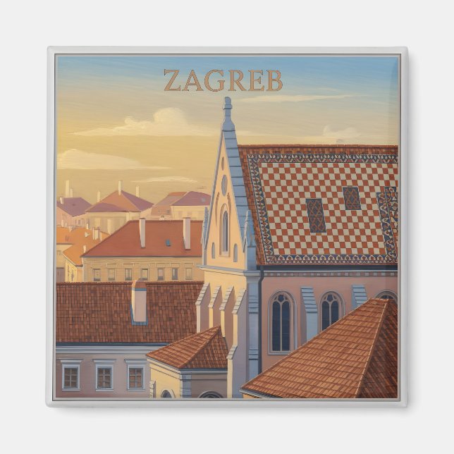 Zagreb - Croatia - Vintage Travel  Magnet (Framsidan)