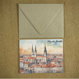 Zagreb Kroatien City Silhouette Watercolor Vykort